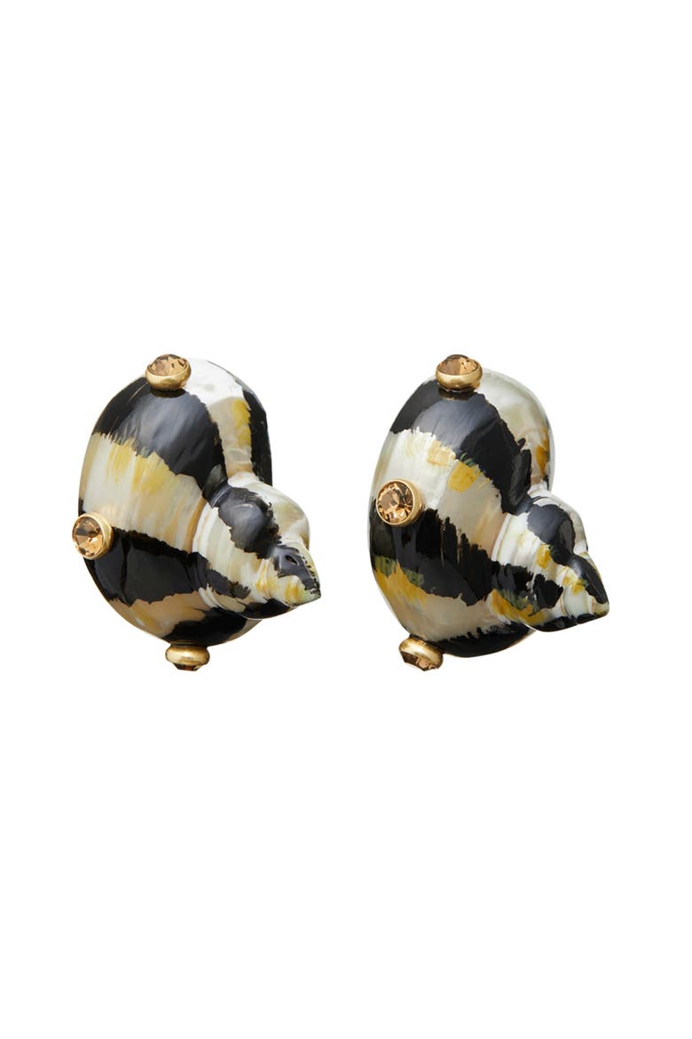 Shell Clip-On Earrings, Main, color, BLACK / MULTI