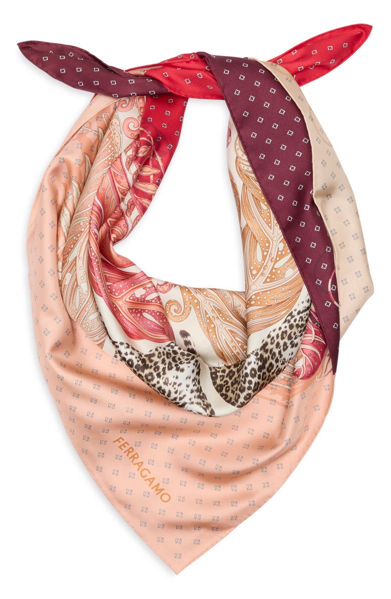 FERRAGAMO Madras 2 Silk Twill Square Scarf, Alternate, color, Rosso Bordeaux