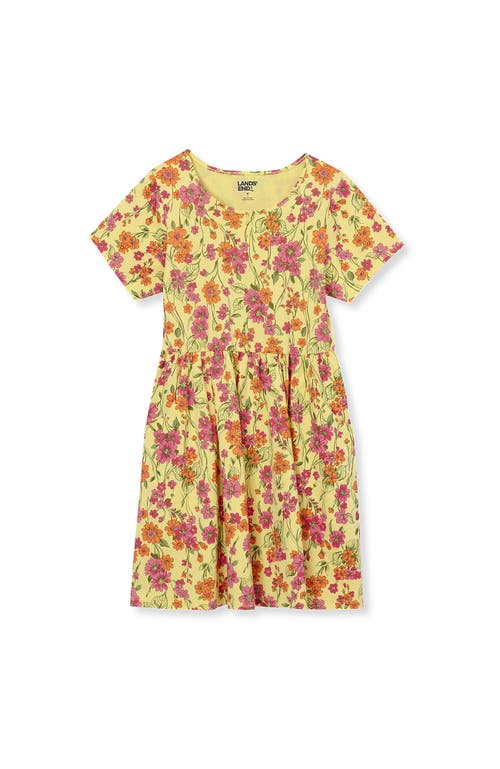LANDS' END LANDS' END GIRLS SHORT SLEEVE GATHERED WAIST JERSEY DRESS