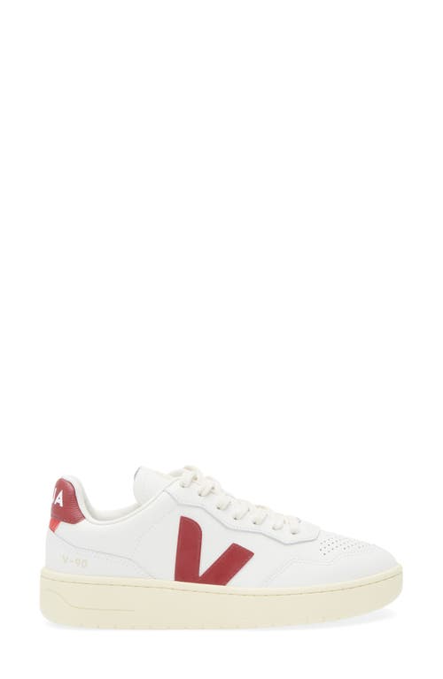 Veja V-90 Panelled Leather Sneakers In Extra-white Marsala