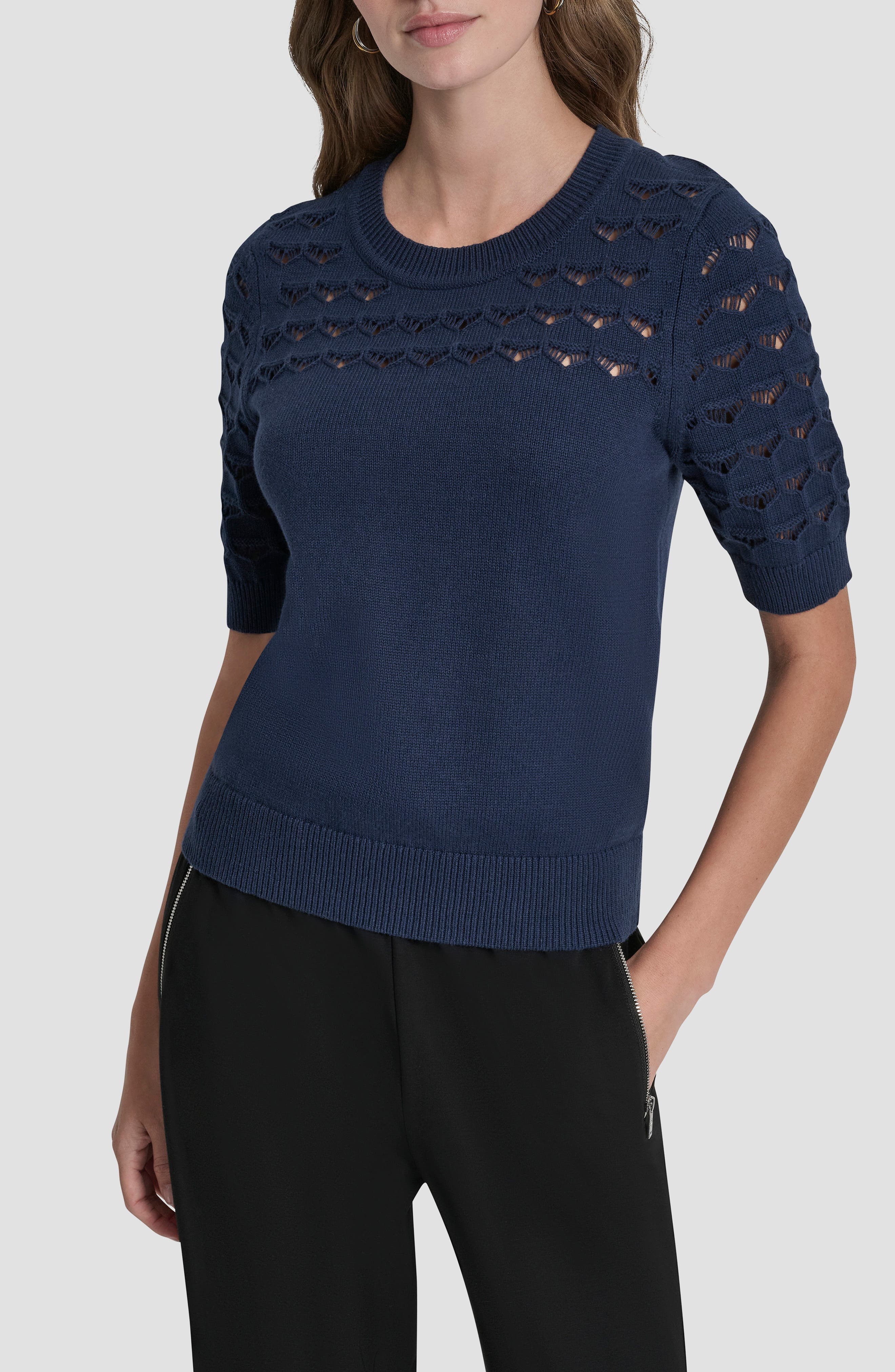 Pointelle Yoke Sweater - image 5