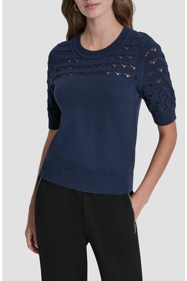 Pointelle Yoke Sweater, Main, color, HUDSON BLUE