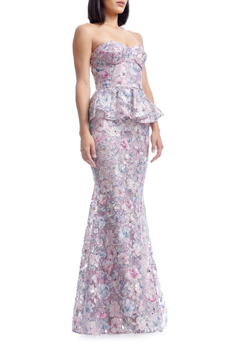 Scarlett Sequin Floral Embroidered Peplum Mermaid Gown, Alternate, color, DUSTY LAVENDER