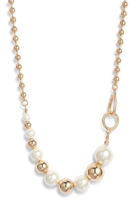 Faux Pearl & Ball Chain Collar Necklace