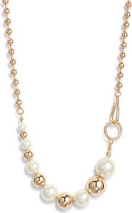Nordstrom Faux Pearl & Ball Chain Collar Necklace