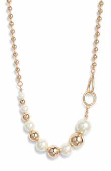 Faux Pearl & Ball Chain Collar Necklace