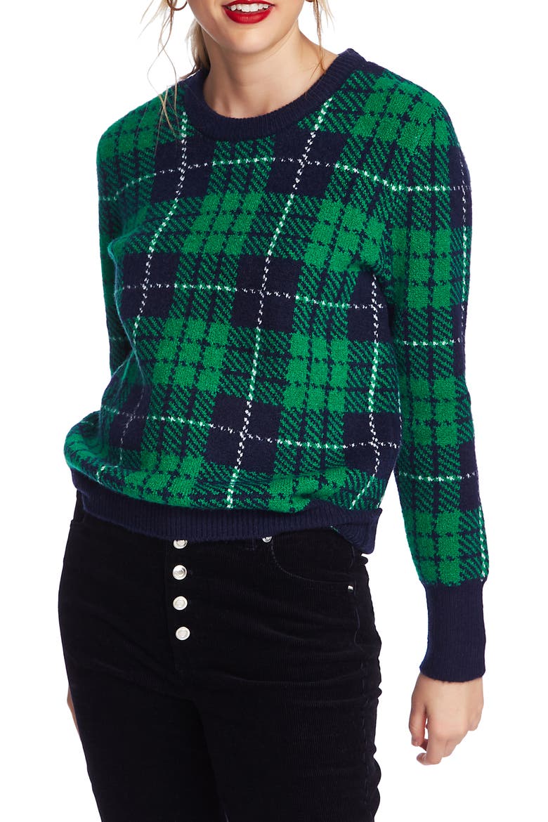 Cozy Bouclé Plaid Sweater, Main, color, LUSH GREEN