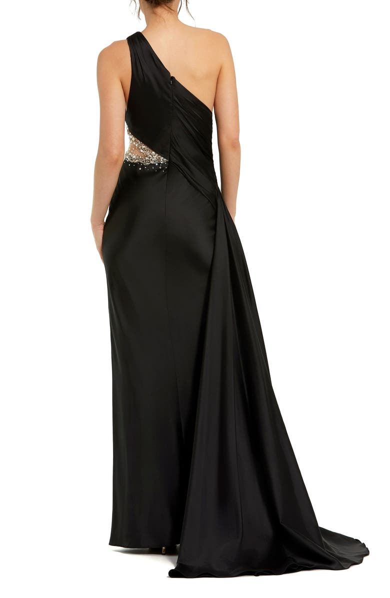 Mac Duggal One Shoulder Charmeuse Gown With Beaded Cutout, Alternate, color, Black