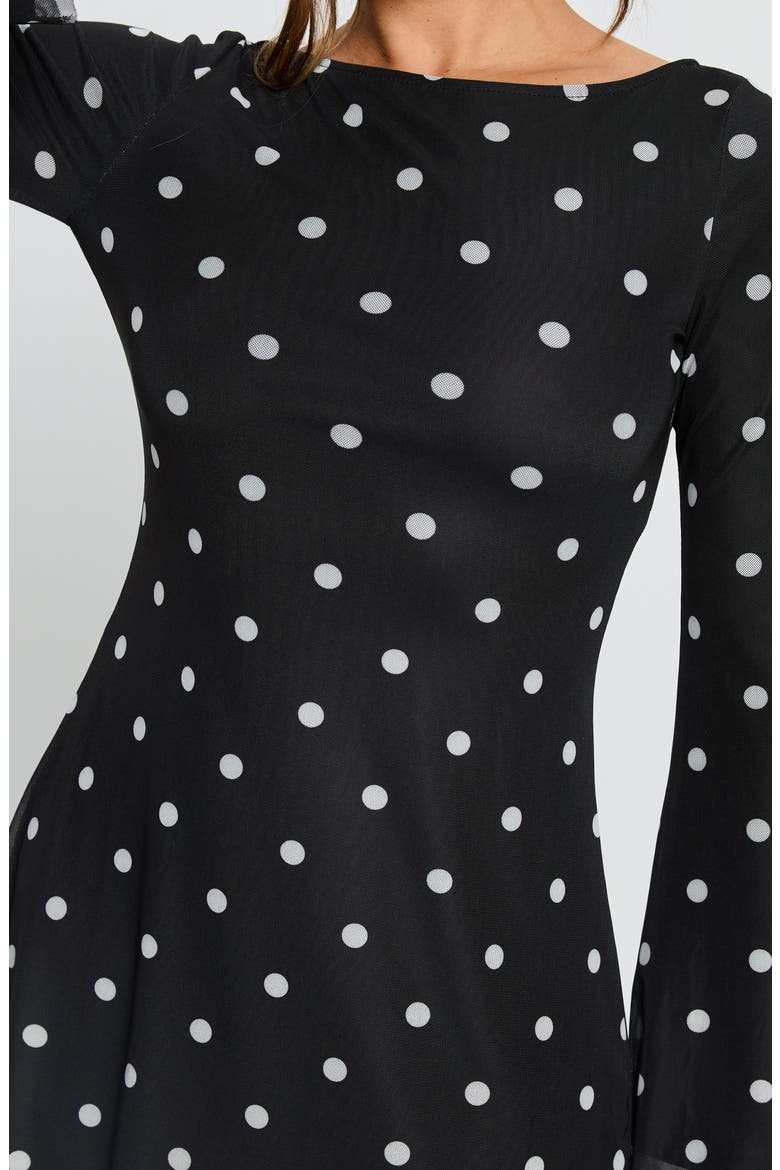 Lukea Polka Dot Long Sleeve Mesh Minidress, Alternate, color, BLACK POLKA DOT