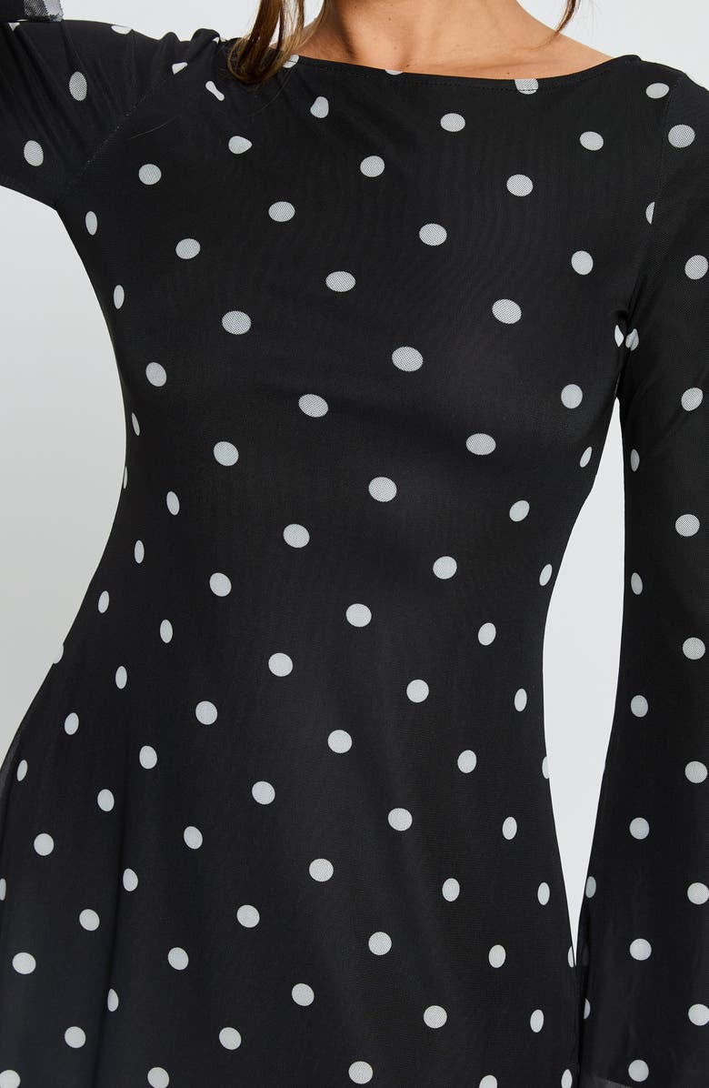 Princess Polly Lukea Polka Dot Long Sleeve Mesh Minidress, Alternate, color, Black Polka Dot