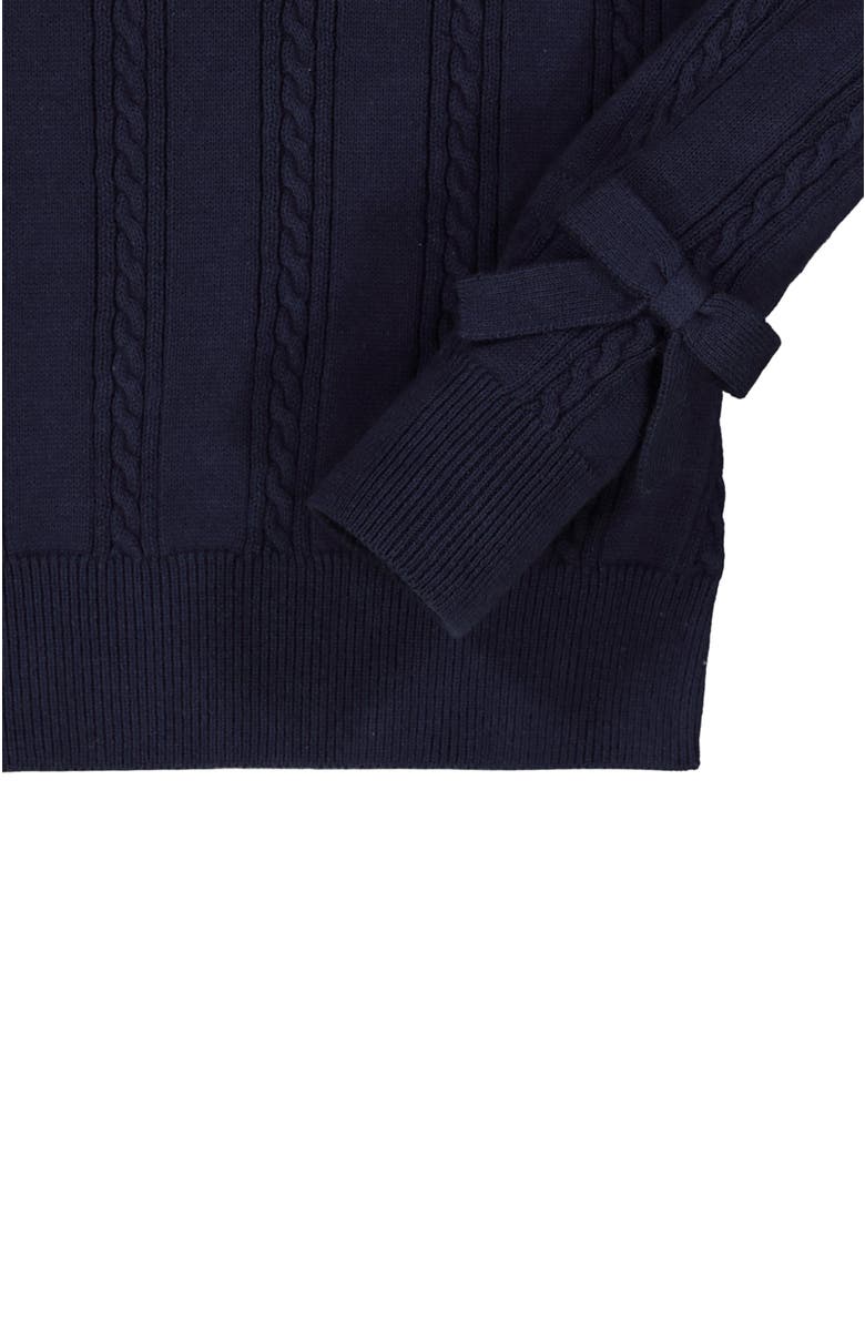 Hope & Henry Baby Girls' Puff Sleeve Sweater with Bows, Infant, Alternate, color, Navy Mini Cable
