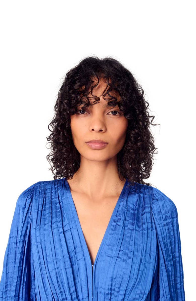 maje Pleated satin maxi dress, Alternate, color, 