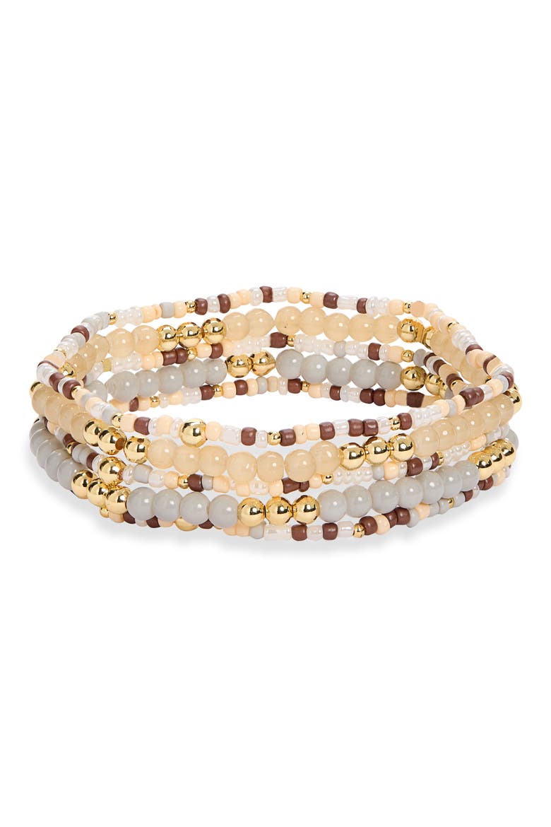 Set of 5 Beaded Stretch Bracelets, Alternate, color, NEUTRAL MULTI- GOLD