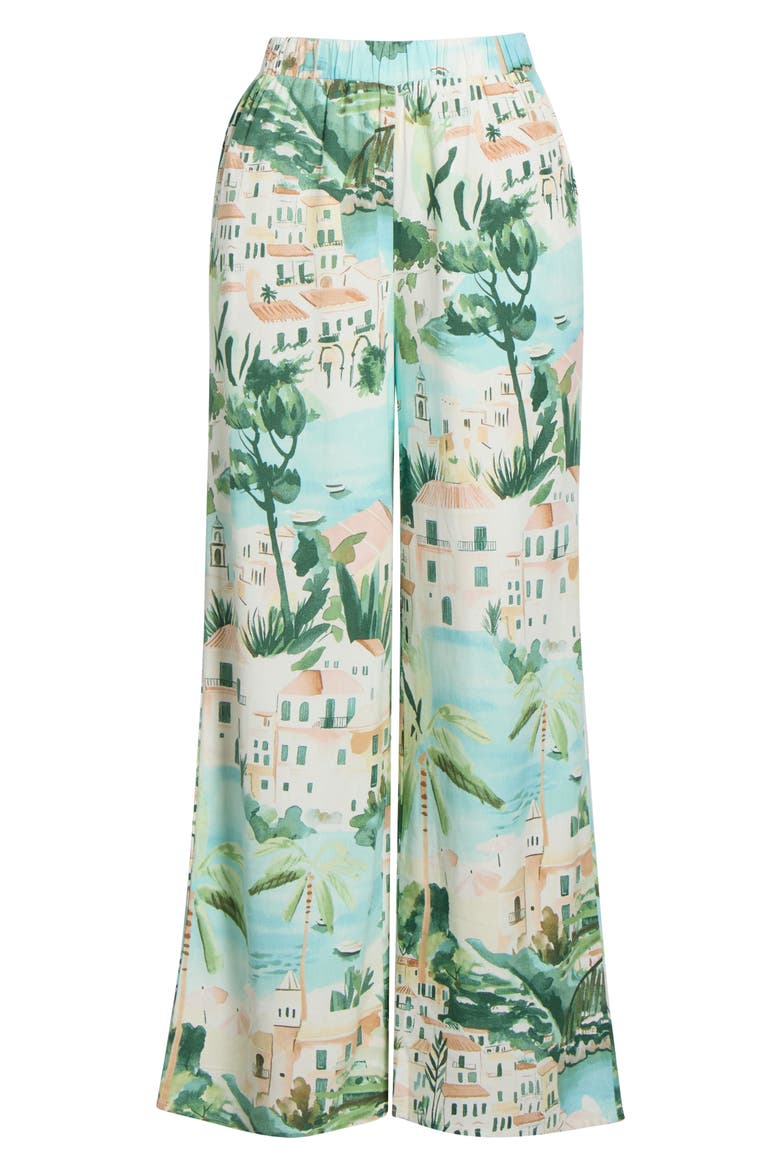 Piti Town Snipy High Waist Wide Leg Pants, Alternate, color, AQUA-MULTI