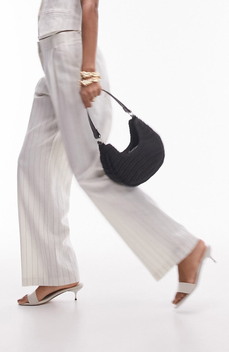 Topshop Pin Stripe Pleated Trousers, Alternate, color, Cream