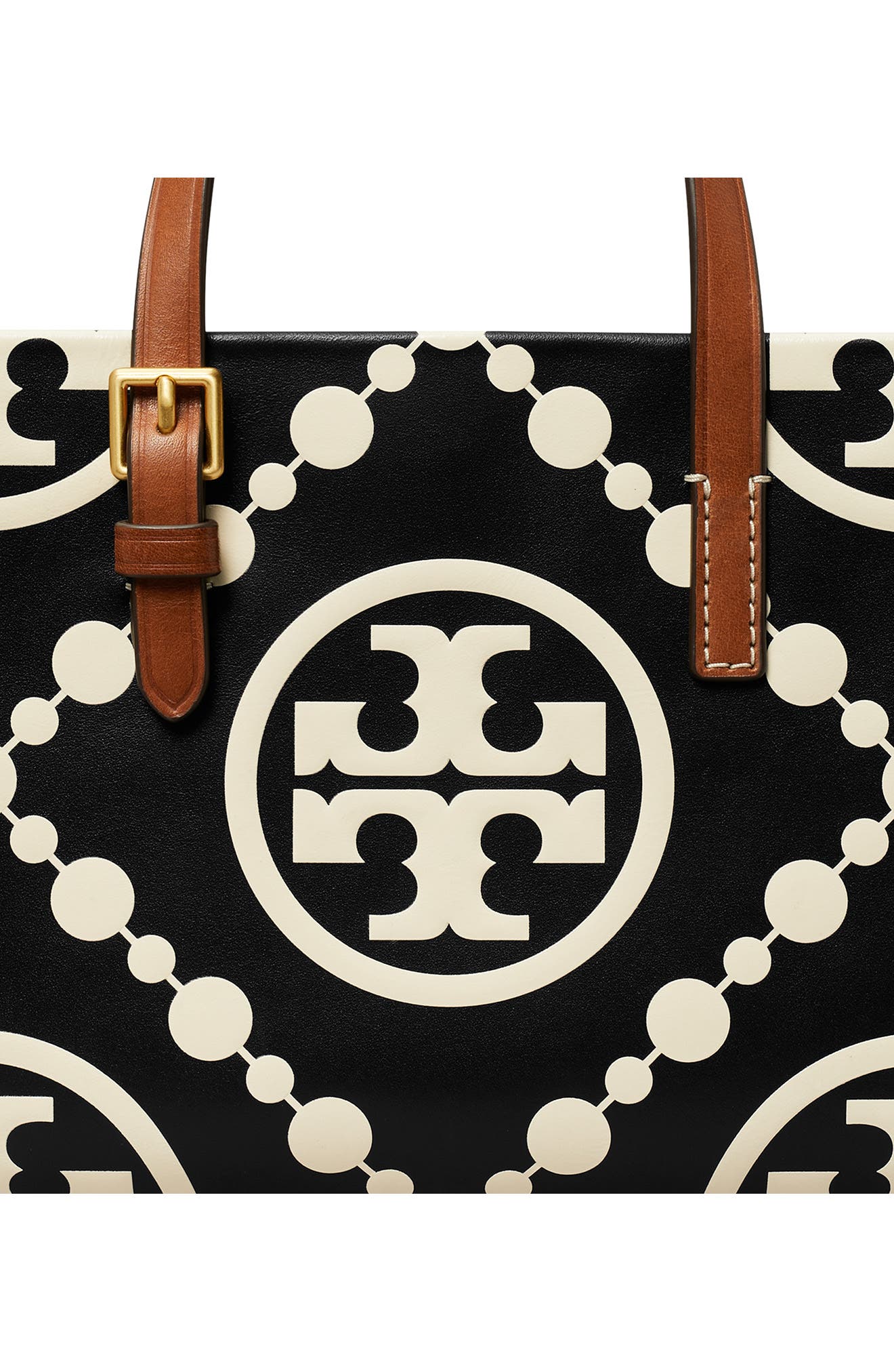 Tory Burch Mini T Monogram Contrast Leather Tote, Alternate, color, 