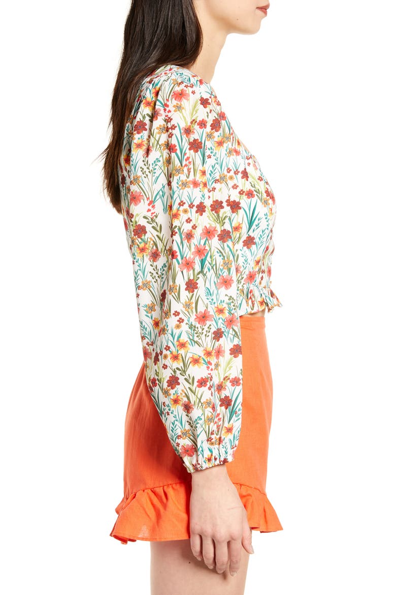 Renee Floral Print Long Sleeve Crop Top, Alternate, color, WHITE FLORAL