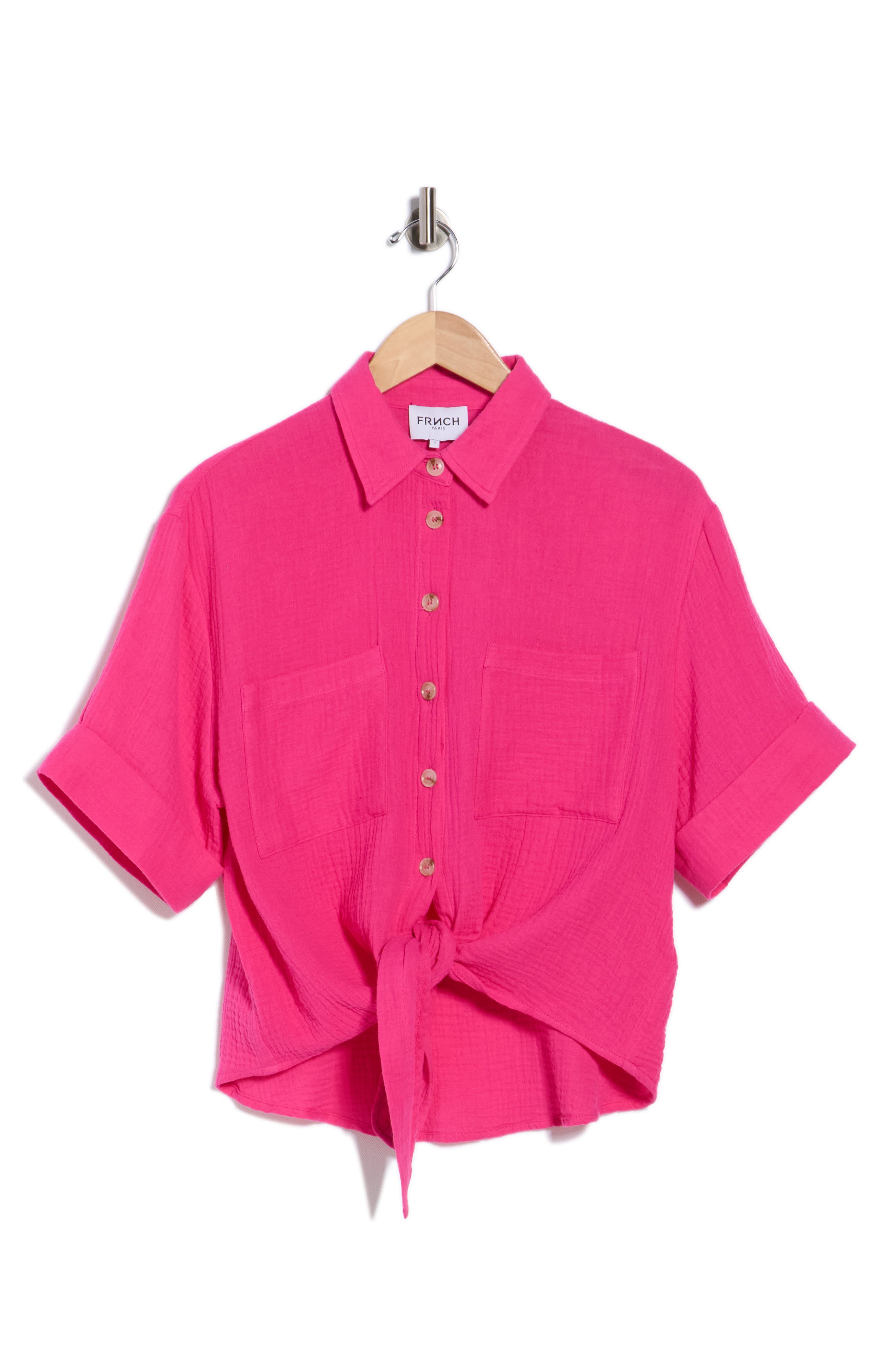 Short Sleeve Tie Front Button-Up Top - image 3