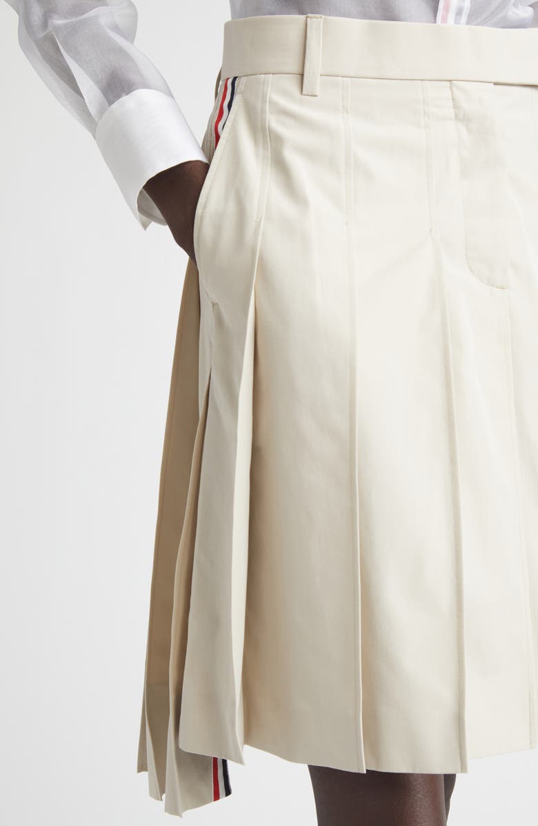 Thom Browne Pleated Drop Hem Cotton Twill Skirt, Alternate, color, Beige