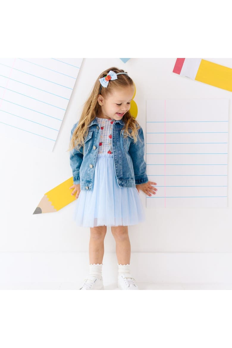 Blue Plaid Bow Patch Denim Jacket, Alternate, color, Denim