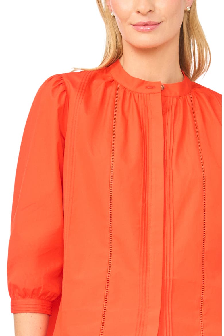 Camille Pleated Cotton Button-Up Top, Alternate, color, FIRE ORANGE