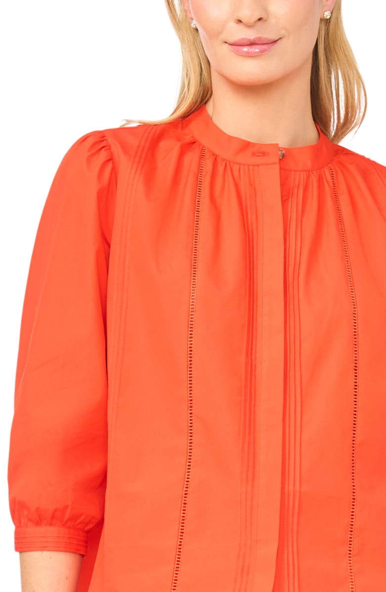 Ted Baker Camille Pleated Cotton Button-Up Top, Alternate, color, Fire Orange
