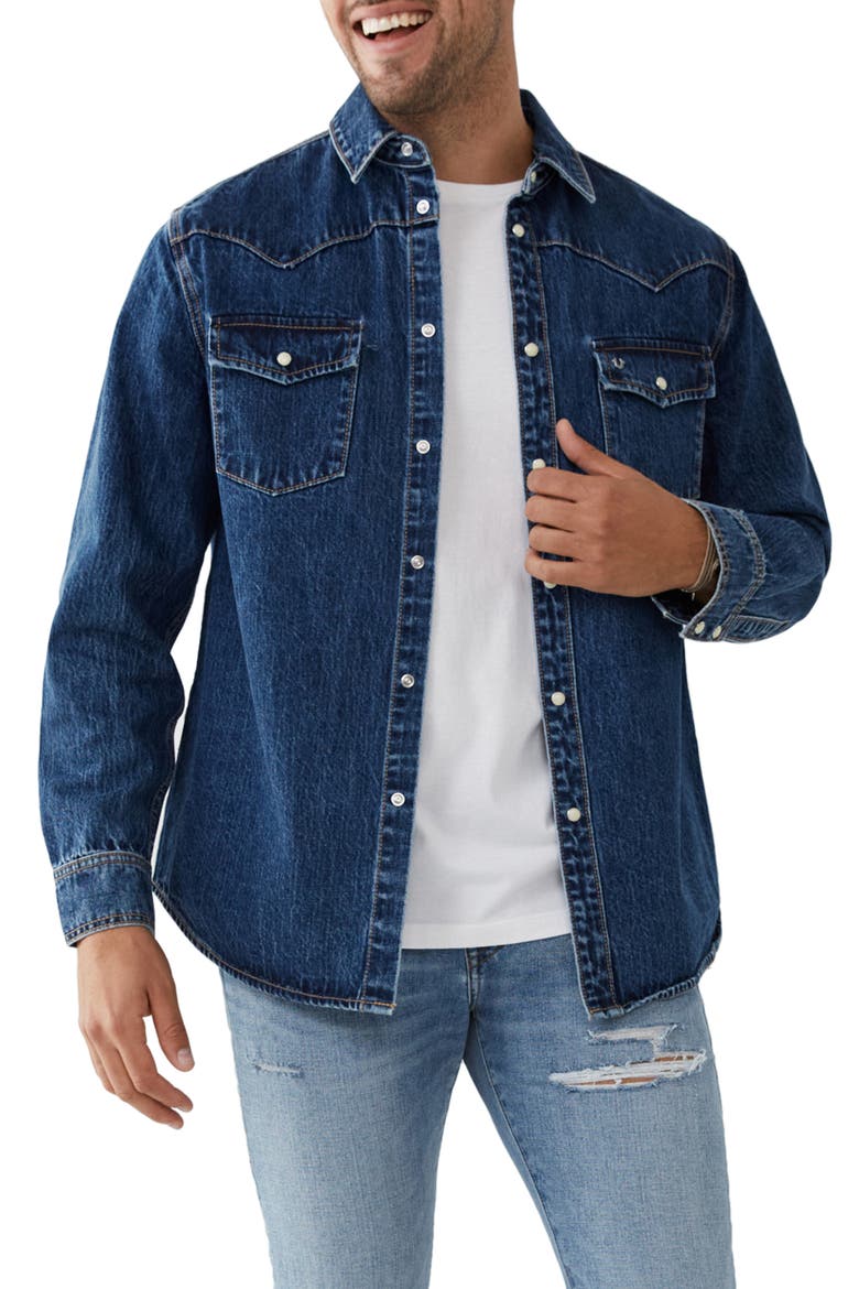 Western Denim Shirt, Main, color, MEDIUM INDIGO