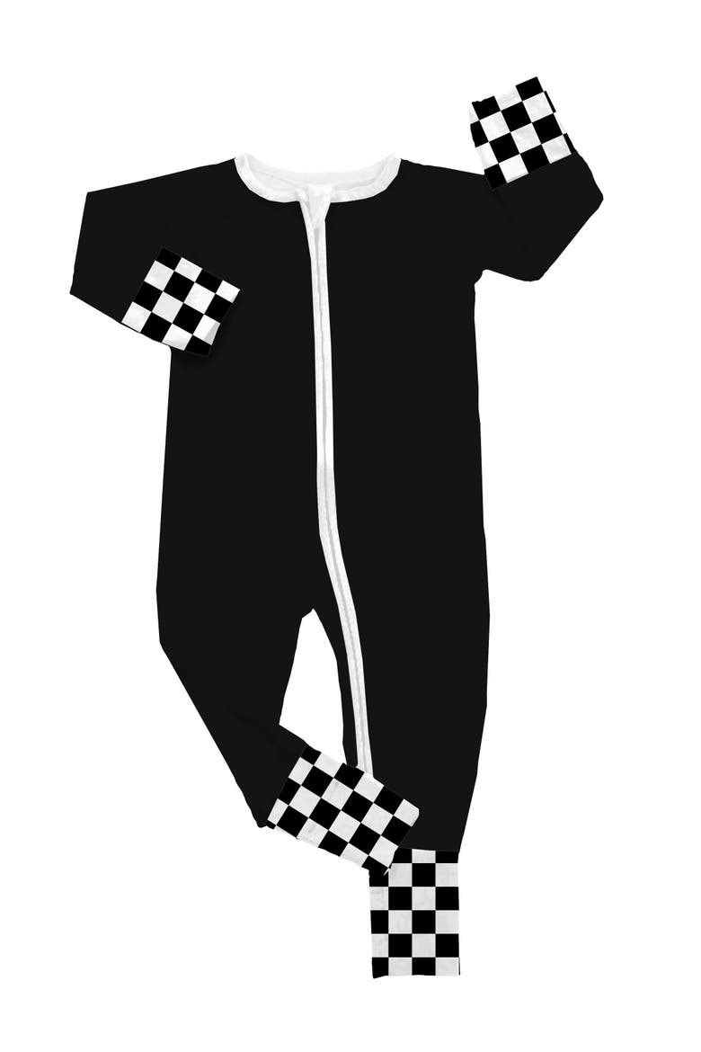 Checked Out Snoozer Convertible Footie Pajama, Main, color, Black White Checker