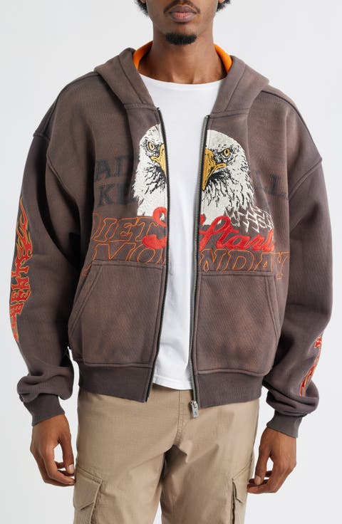 Hell Bent Embroidered Half Zip Cotton Graphic Hoodie