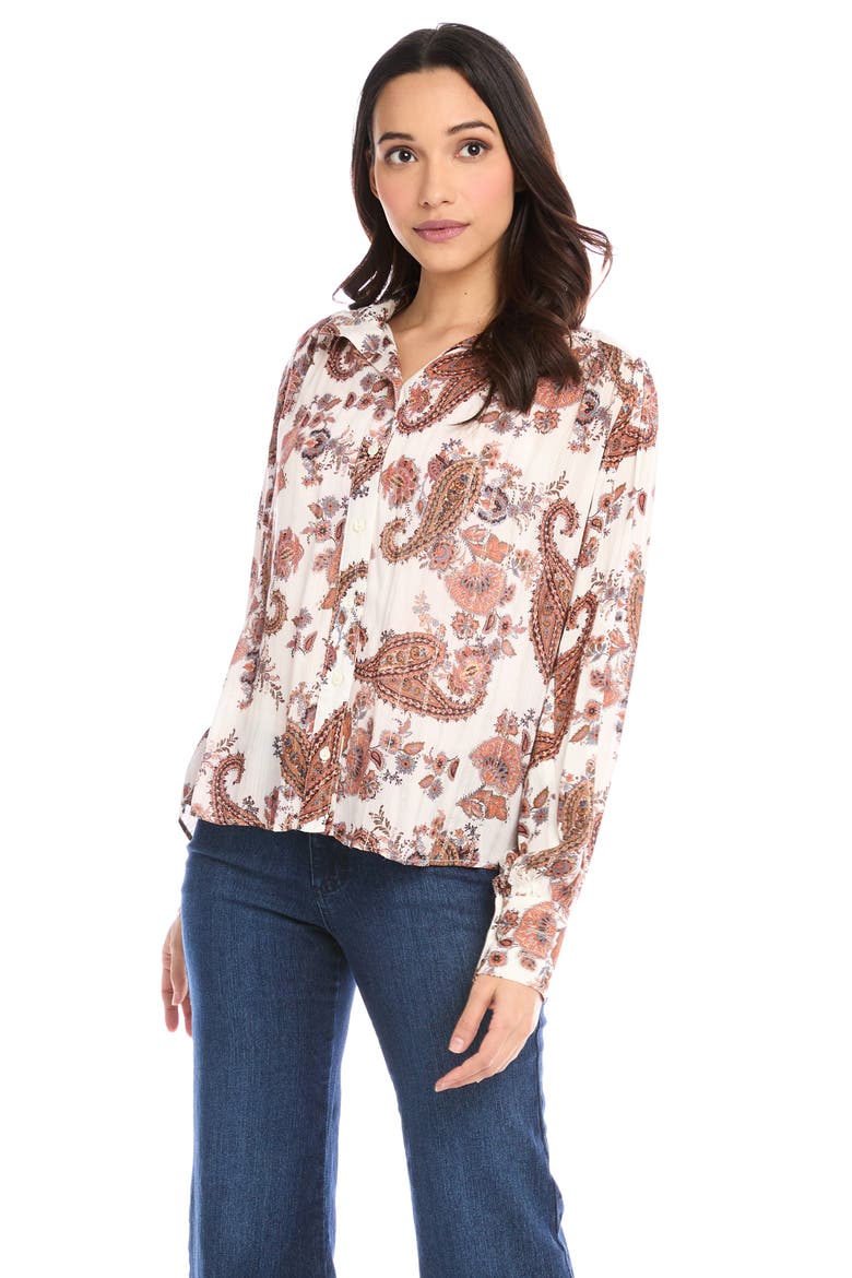 Paisley Shirred Button-Up Shirt, Alternate, color, PRINT