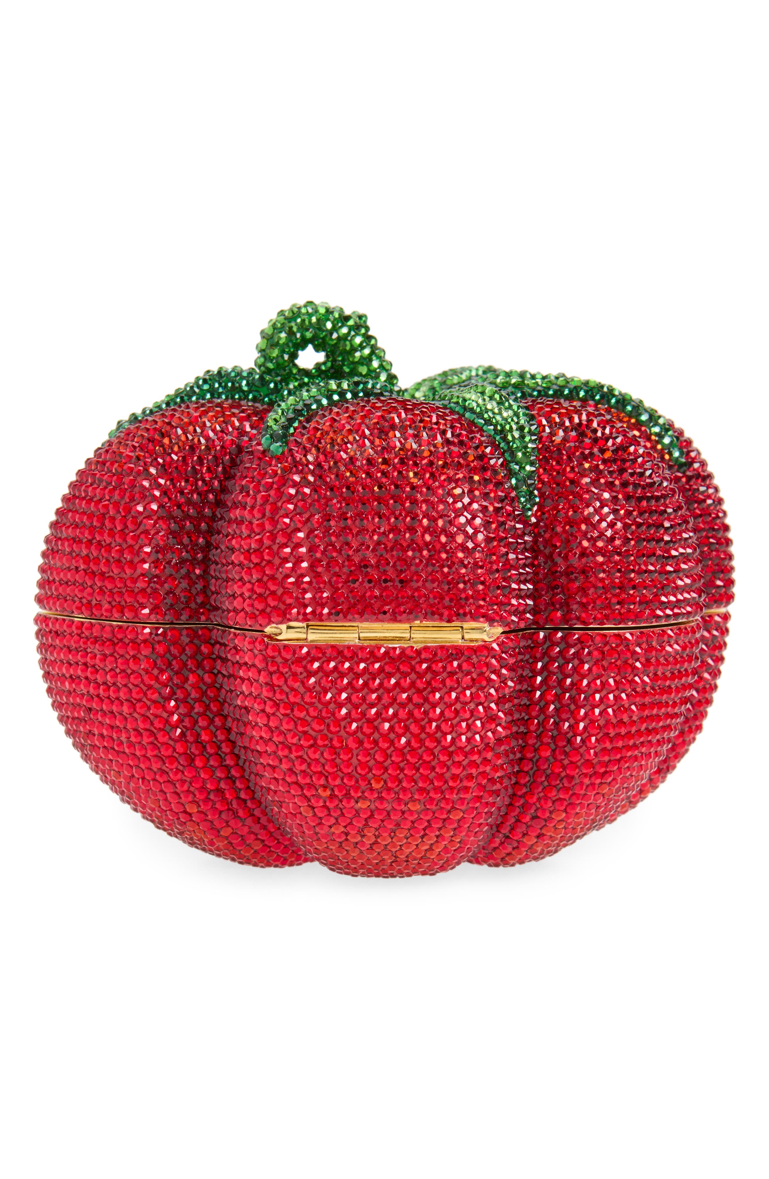 JUDITH LEIBER COUTURE Tomato Pomodoro Crystal Embellished Clutch, Alternate, color, Champagne Light Siam Multi