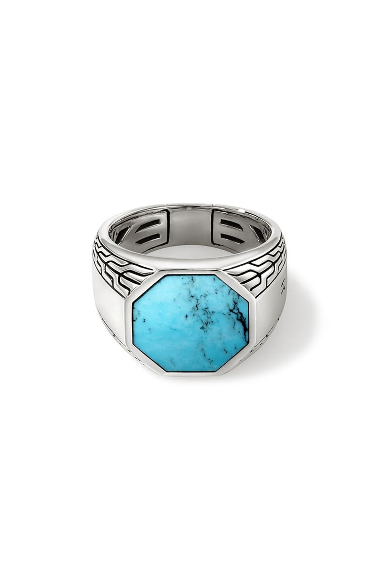 John Hardy Octagon Signet Ring, Sterling Silver, Main, color, Silver/Turquoise