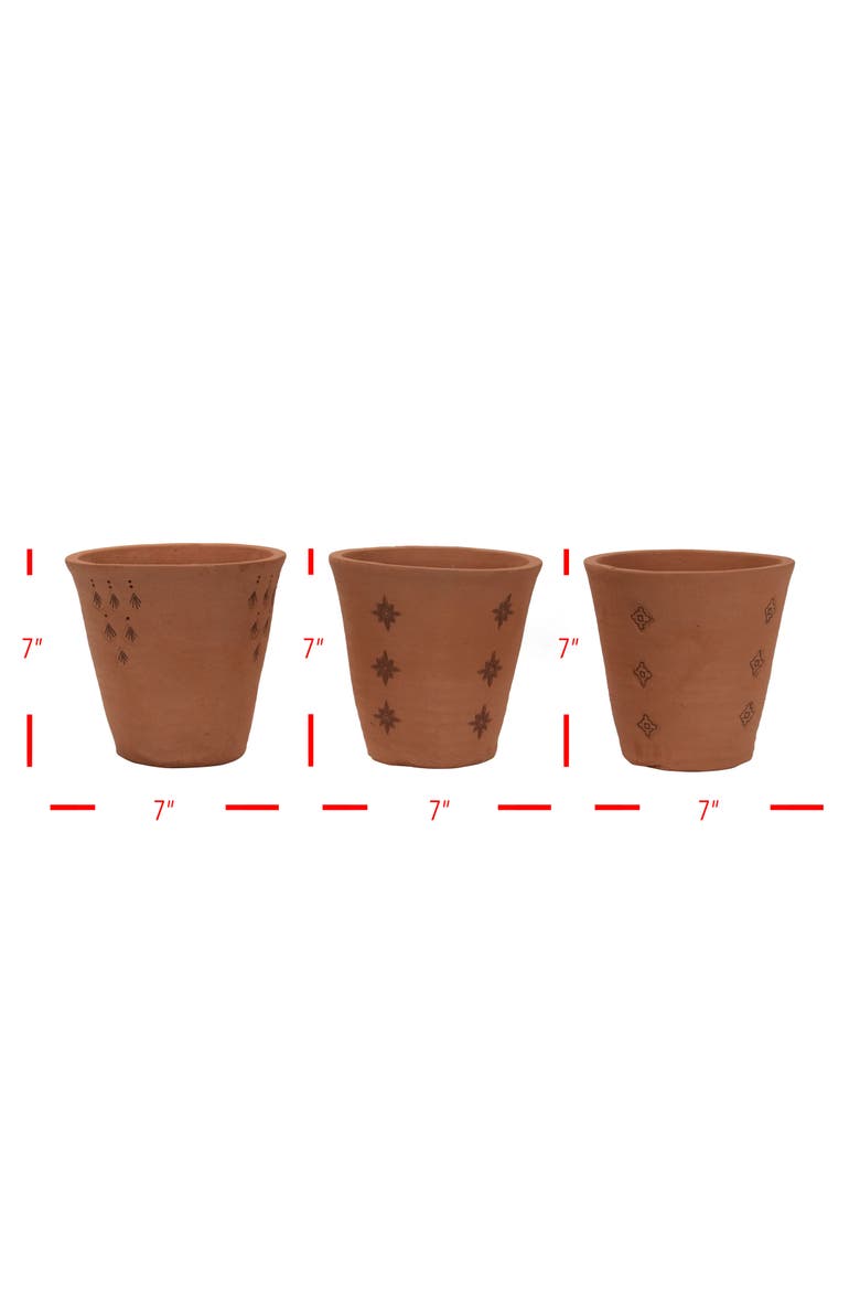 Set of 3 Natural Handthrown Terracotta Embossed Stamped Planters, Alternate, color, Brown
