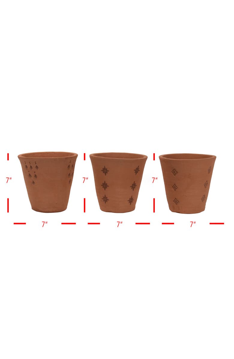 Foreside Home and Garden Set of 3 Natural Handthrown Terracotta Embossed Stamped Planters, Alternate, color, Brown