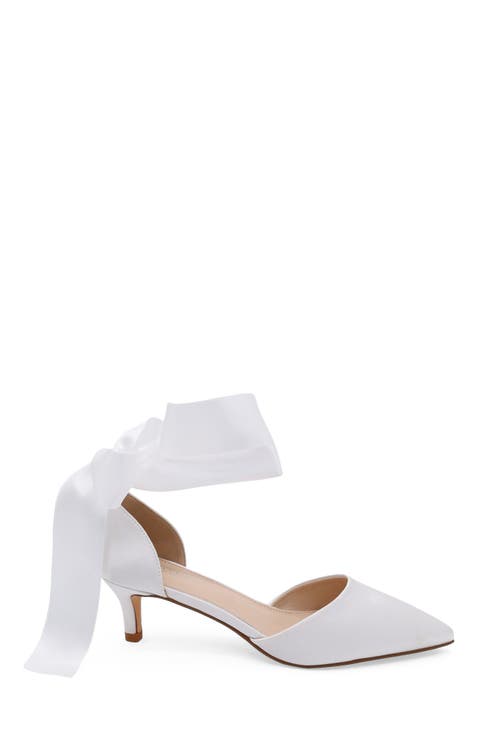 Farah Satin Pointy Toe Kitten Low Heel with Wrapped Satin Ribbon Tie