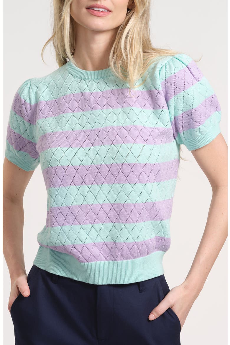 Pointelle Puff Sleeve Sweater, Main, color, BLUE/ LILAC