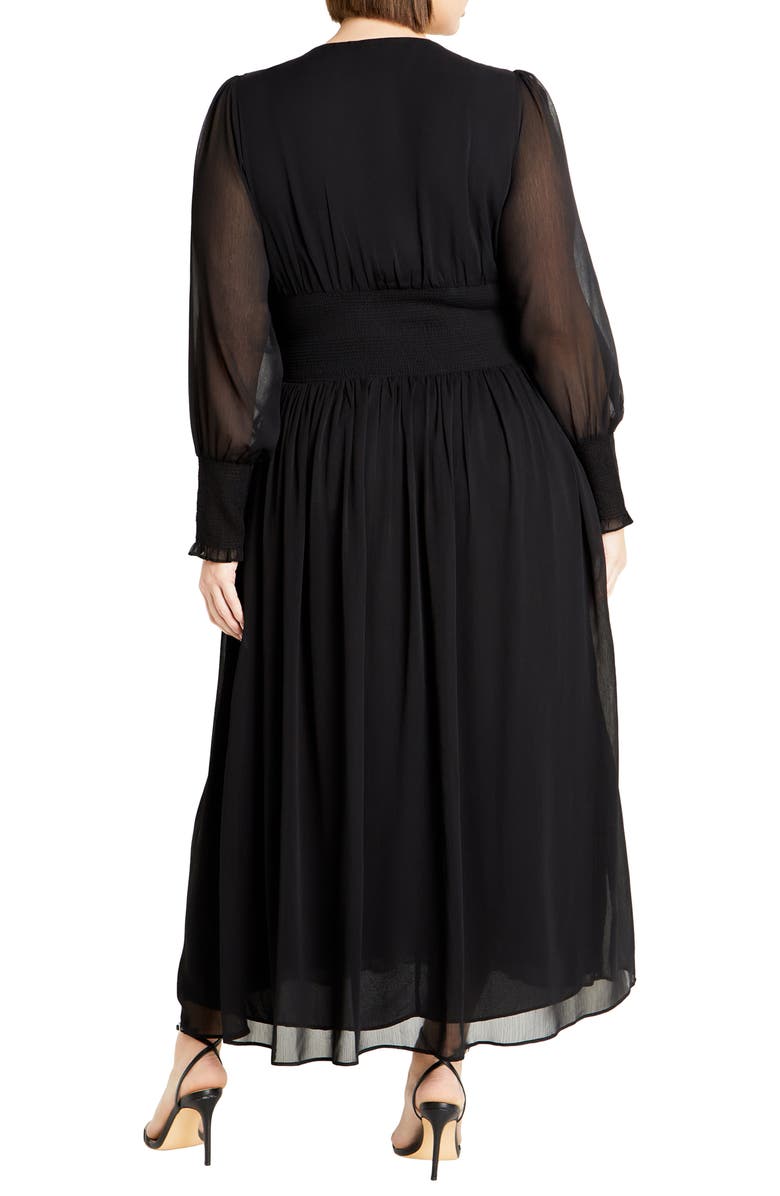 City Chic Selena Long Sleeve Chiffon Maxi Dress, Alternate, color, Black