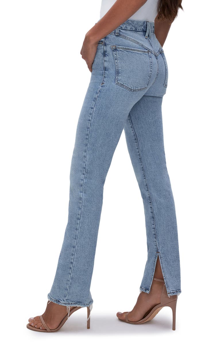 Good American Good Boy Split Hem High Waist Straight Leg Jeans, Alternate, color, 