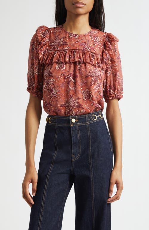 Ulla Johnson Jodie Puff Sleeve Floral Top In Brown