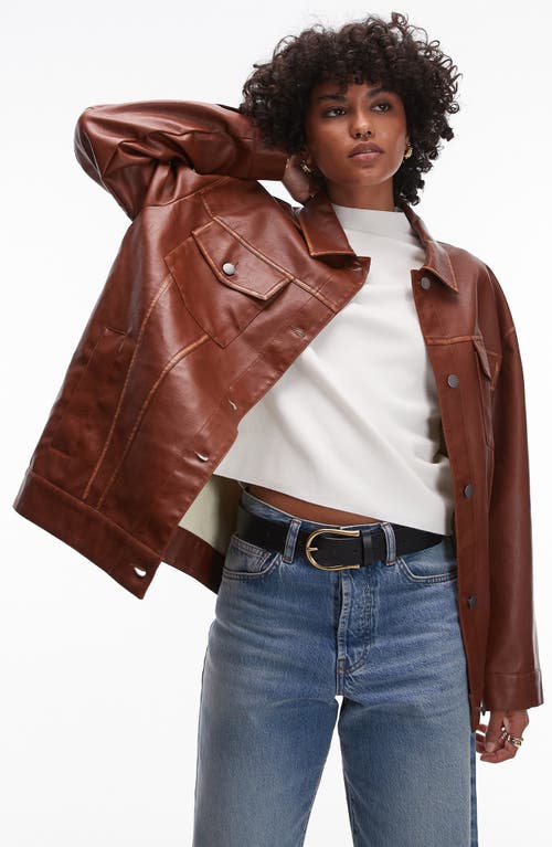 Topshop Faux Leather Shacket in Rust 