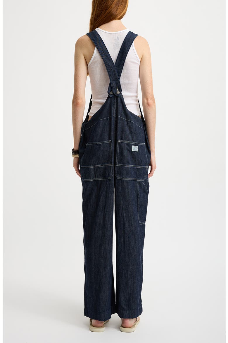Relaxed Fit Tie Strap Denim Overalls, Alternate, color, DRAPEY RINSE INDIGO
