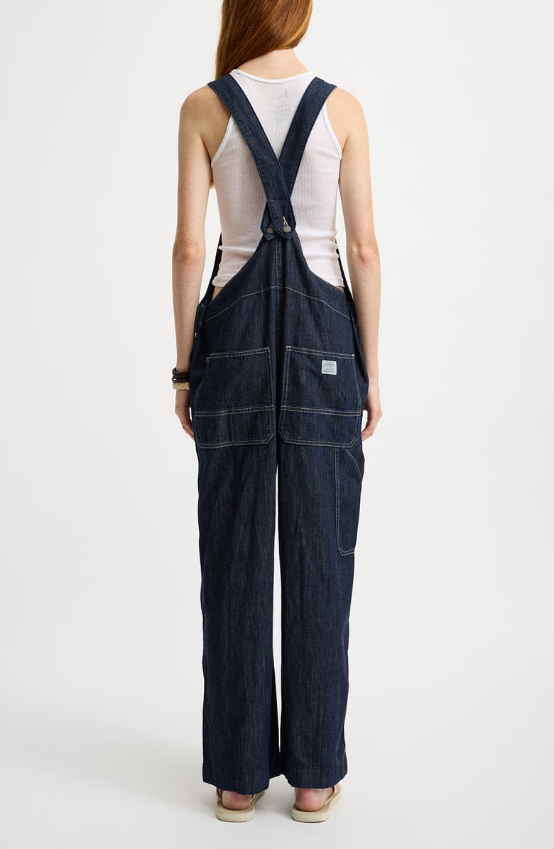 DENIMIST Relaxed Fit Tie Strap Denim Overalls, Alternate, color, Drapey Rinse Indigo