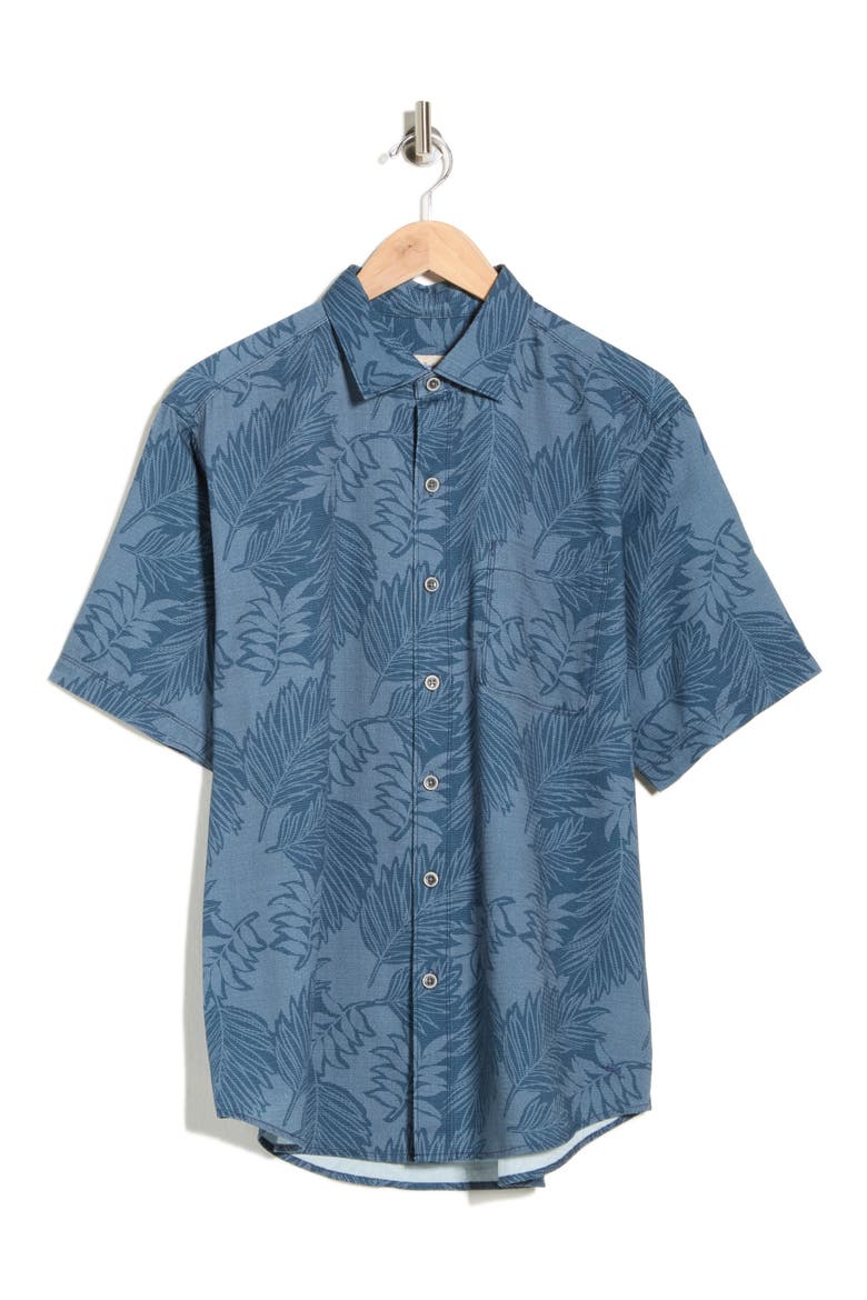 Luau Leaves Short Sleeve Button-Up Shirt, Alternate, color, NAVY