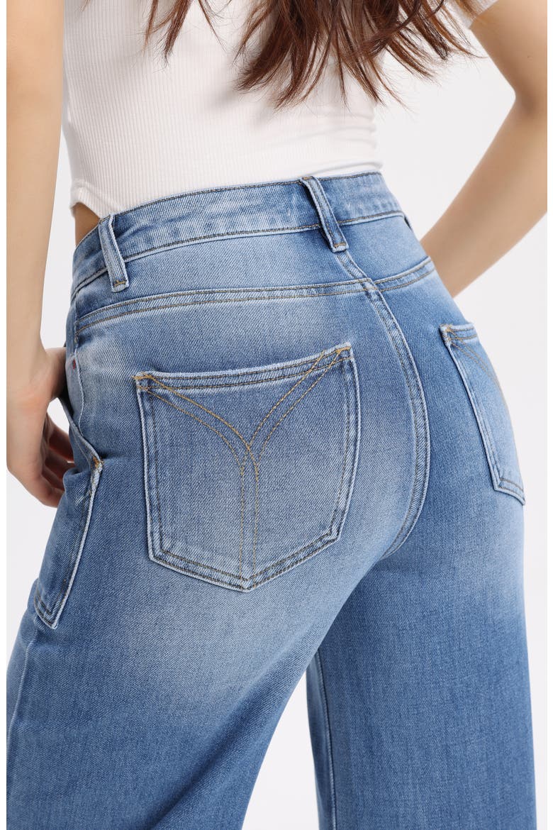 Raw Hem High Waist Super Wide Leg Utility Jeans, Alternate, color, LUMINA
