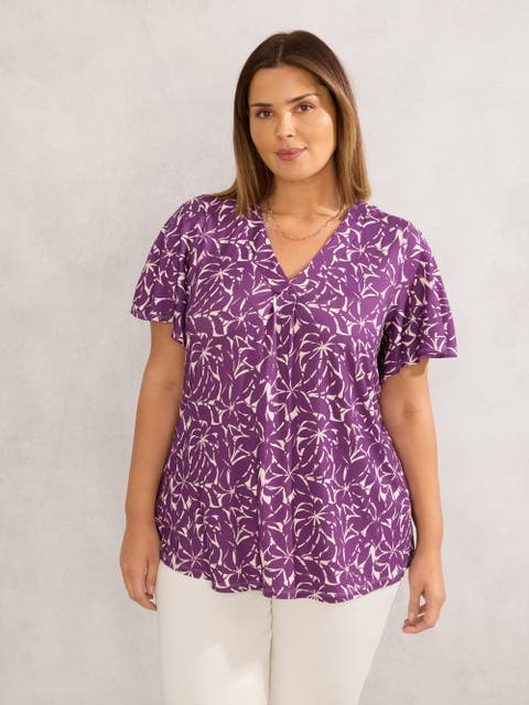 Jersey Flutter Sleeve V-Neck T-Shirt