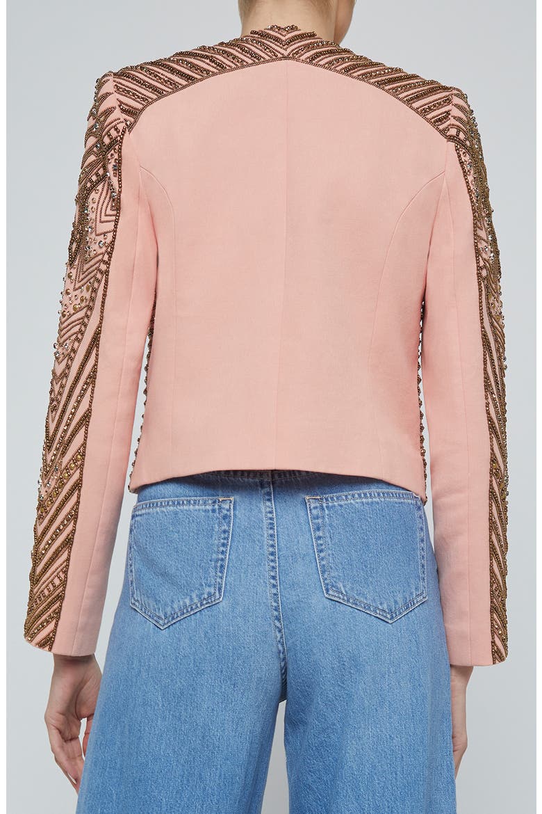 Deco Beaded Crop Jacket, Alternate, color, PALE CORAL