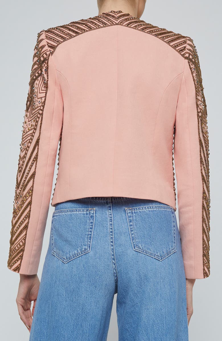 L'AGENCE Deco Beaded Crop Jacket, Alternate, color, Pale Coral