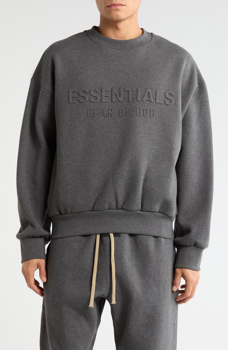 Fear of God Essentials Classic Fit Fleece Crewneck Sweatshirt, Main, color, Charcoal Heather