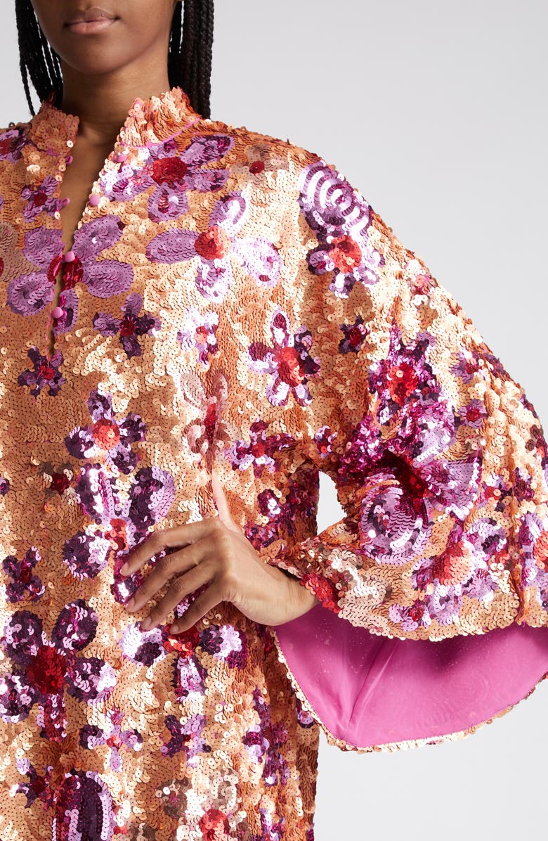 La Vie Style House Retro Floral Sequin Caftan, Alternate, color,