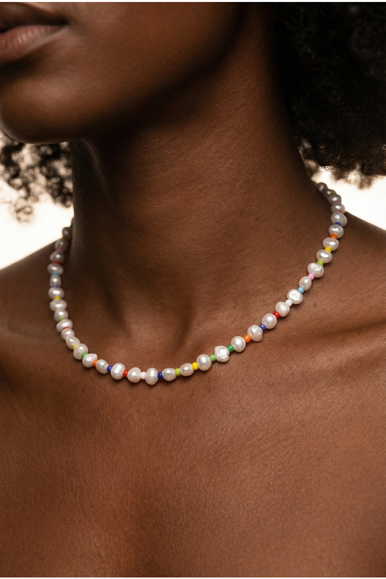 Rainbow Freshwater Pearl Necklace, Alternate, color, Gold